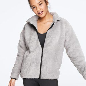 VS PINK TEDDY FULL-ZIP GRAY